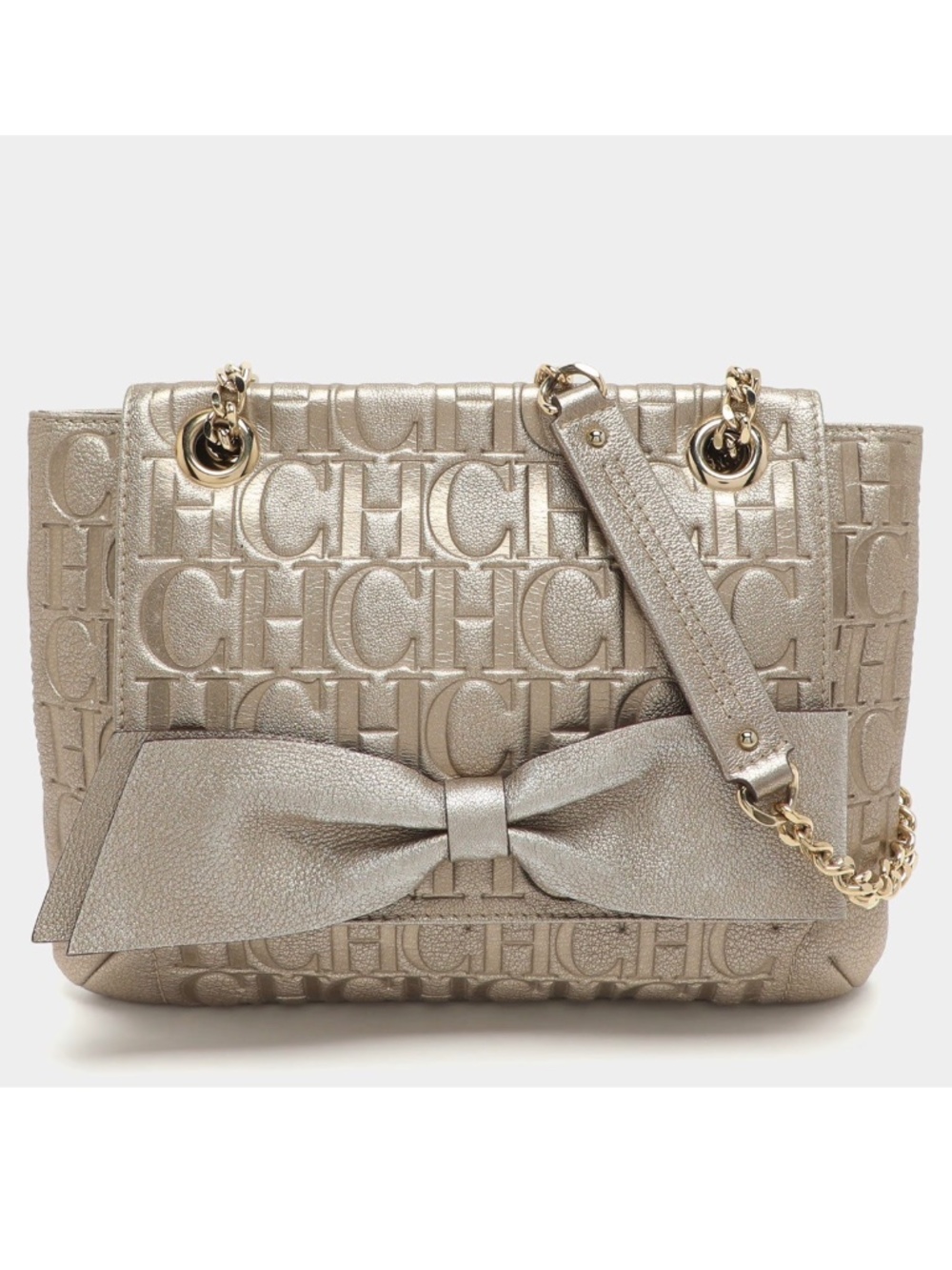 CH Carolina Herrera Audrey shoulder chain bag in silver monogram